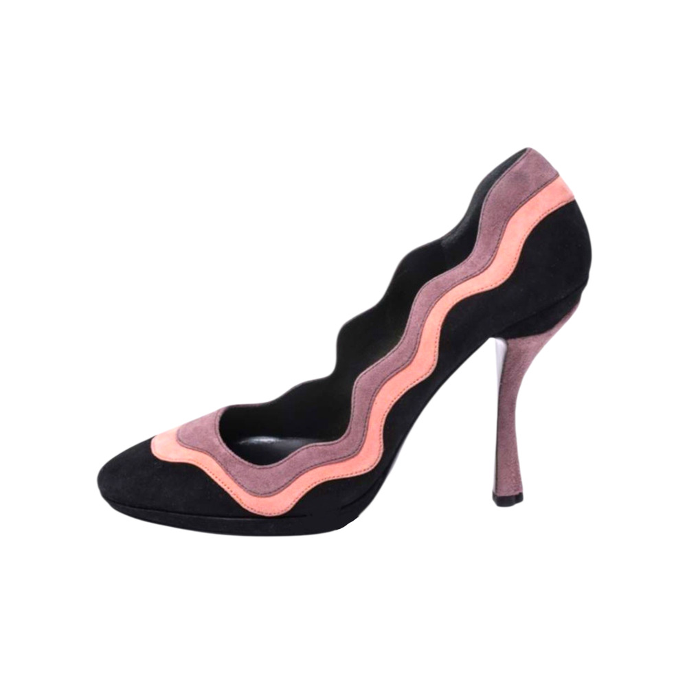 Prada Camoscio Y2K Spring 2008 Archive Suede Wave Scallop Trim Pumps IT 39 US 9 - Picture 1 of 10